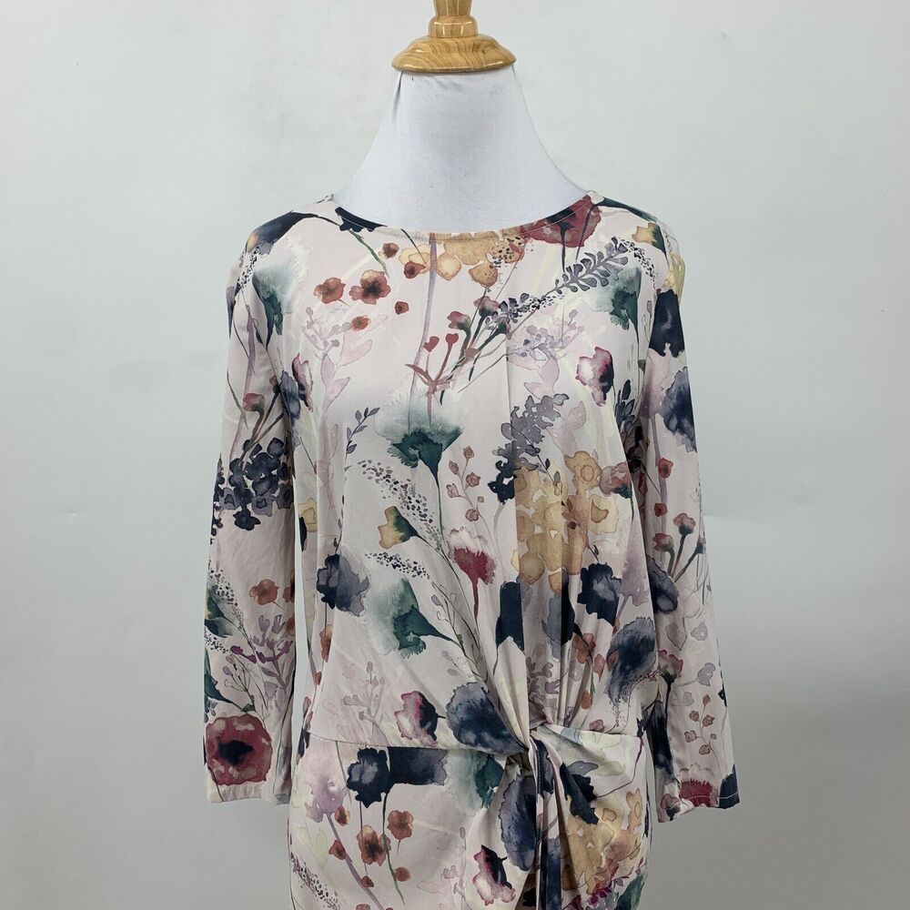 Haute Hippie Twist Front Asymmetrical Dress Women M Medium Floral Quarter Sleeve - Picture 4 of 14